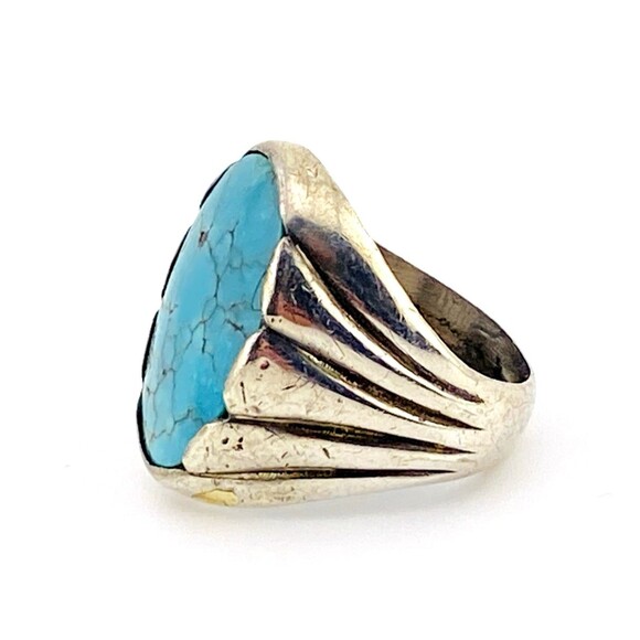 Massive Bell Sand Cast Sterling Silver Spiderweb Turquoise Men’s Ring Size 11.75 - Picture 2 of 6